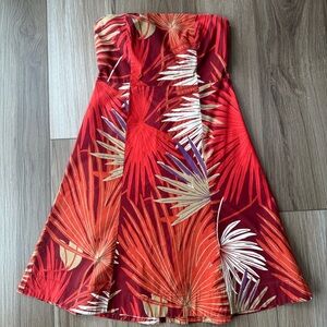 Early 2000s Gap Orange Leaf Printed Strapless Dress